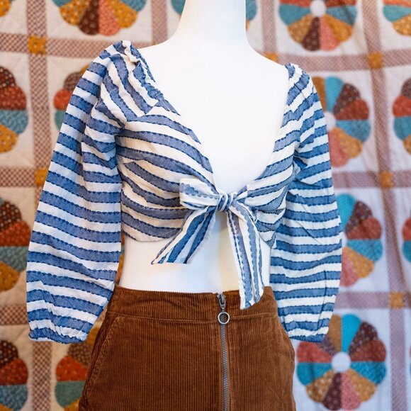 NWT Striped Cotton LS Tie-Front Blouse - Picture 1 of 3